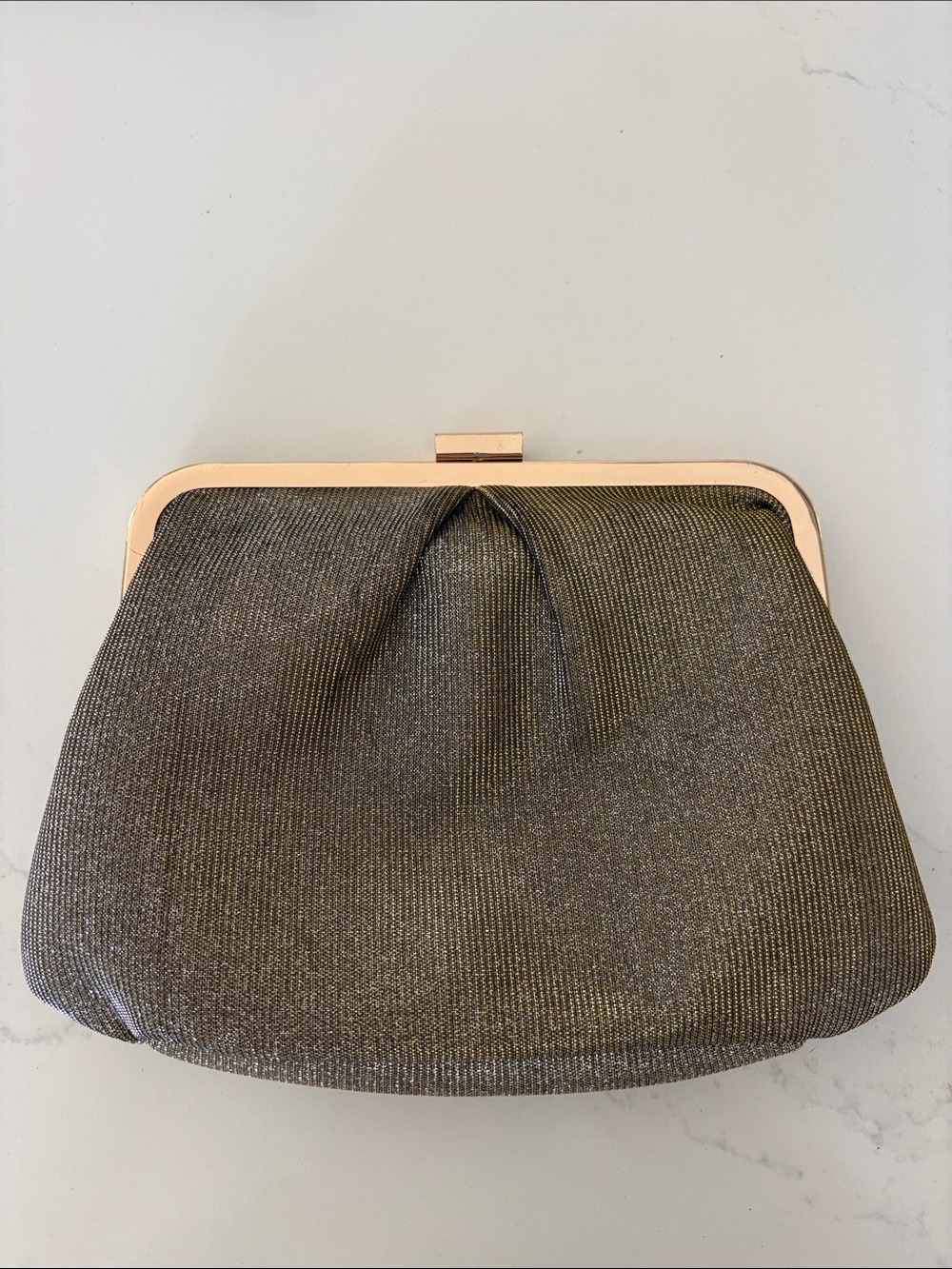 Metallic Glitter Evening Clutch with Rose Gold Frame